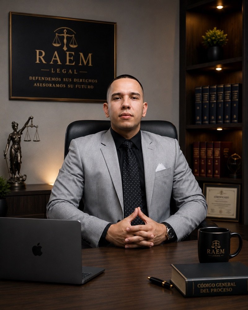 Retrato profesional de Rodrigo Andrés Escobar Marín en la oficina de RAEM Legal